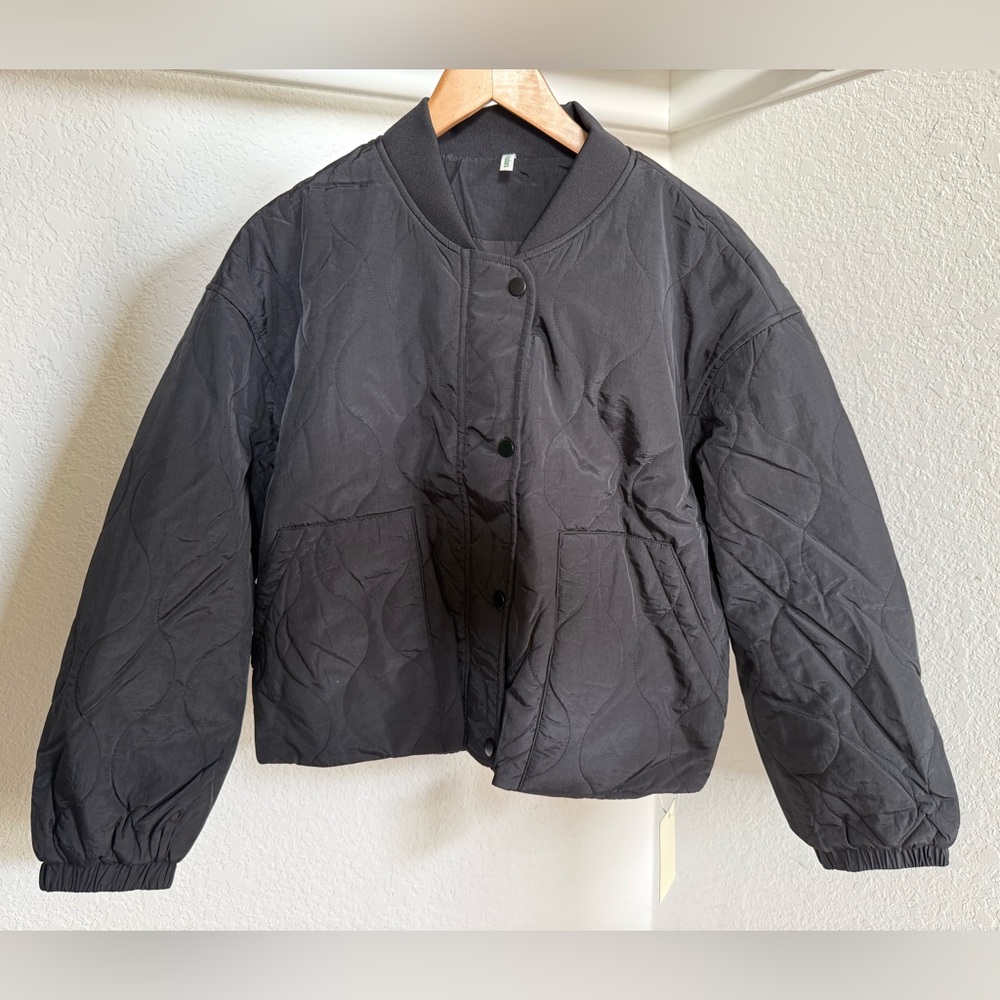 🖤Stand Collar Long Sleeve Casual Bomber Quilted Jacket with Pockets NWT Large - Picture 6 of 14